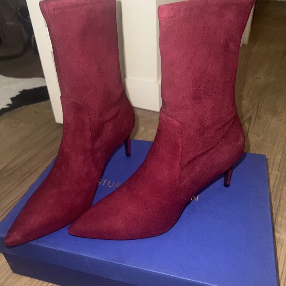 Stuart Weitzman red suede sock boots
